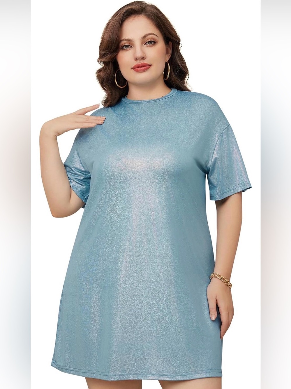 ✨3/$25 Metallic Light Blue T-Shirt Party Dress XXL✨